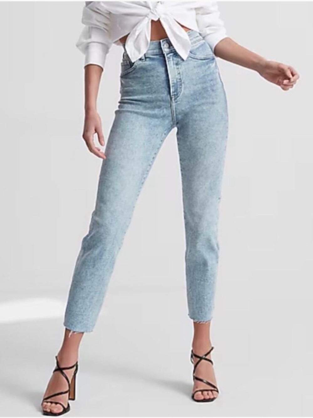 Express Curvy Mom Jeans Super High Rise Acid Wash Raw Hem size 4